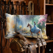 Watercolor River Horsewoman Forest Light ランバークッション