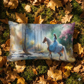 Watercolor River Horsewoman Forest Light ランバークッション
