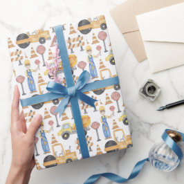 Watercolor Road Construction Theme ラッピングペーパー