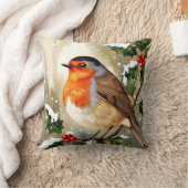 Watercolor Robin Christmas Design クッション (ブランケット)