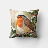 Watercolor Robin Christmas Design クッション (裏面)