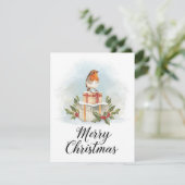 Watercolor Robin Gifts Holly Merry Christmas シーズンカード (スタンド正面)