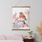 Watercolor Robin on Spring Cherry Blossom Branch 吊り下げ型タペストリー (寝室)