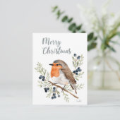 Watercolor Robin & Winter Berries シーズンポストカード (スタンド正面)