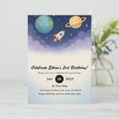 Watercolor Rocket in Dreamy Outer Space Birthday  招待状 (スタンド正面)