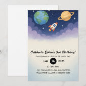 Watercolor Rocket in Dreamy Outer Space Birthday  招待状 (正面/裏面)