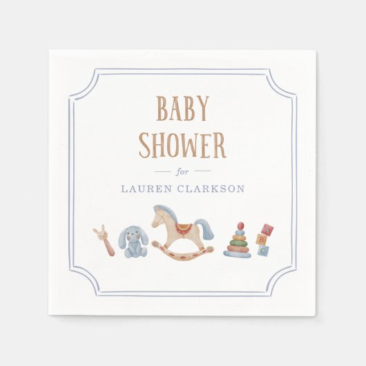 Watercolor Rocking Horse Baby Shower Napkins スタンダードカクテルナプキン (正面)