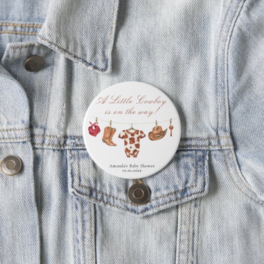 Watercolor Rodeo Western Cowboy Baby Shower 缶バッジ (インサイチュ)