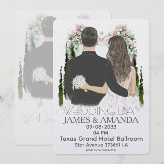 Watercolor Romantic Couple On Budget Invitation 招待状 (正面/裏面)