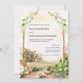Watercolor Romantic Garden Arch Outdoor Wedding  招待状 (正面)