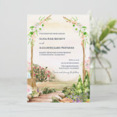 Watercolor Romantic Garden Arch Outdoor Wedding  招待状 (スタンド正面)