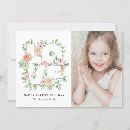 Watercolor Rose and Greenery Photo Valentine's Day (正面)