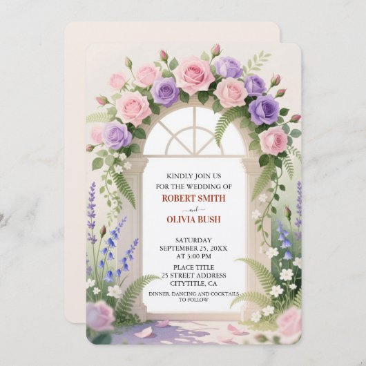 Watercolor Rose Arch Fairytale Wedding Invitation 招待状 (正面/裏面)