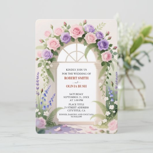 Watercolor Rose Arch Fairytale Wedding Invitation 招待状 (スタンド正面)