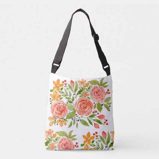 Watercolor Rose Bouquet Bag クロスボディバッグ (正面)