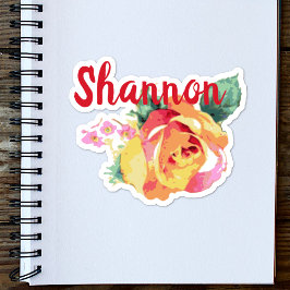 Watercolor Rose Roses Flourish Floral Custom Name シール