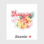Watercolor Rose Roses Flourish Floral Custom Name シール (シート)