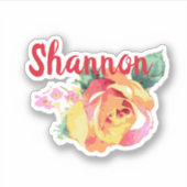 Watercolor Rose Roses Flourish Floral Custom Name シール (正面)