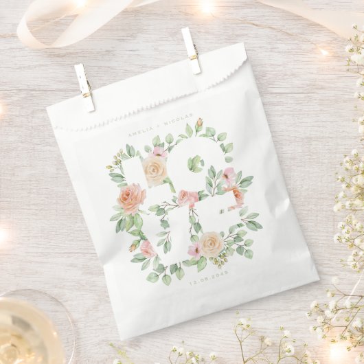 Watercolor Roses and Greenery Garden Wedding フェイバーバッグ (クリップ留めされた状態)