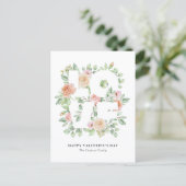 Watercolor Roses and Greenery LOVE Valentine's Day ポストカード (スタンド正面)