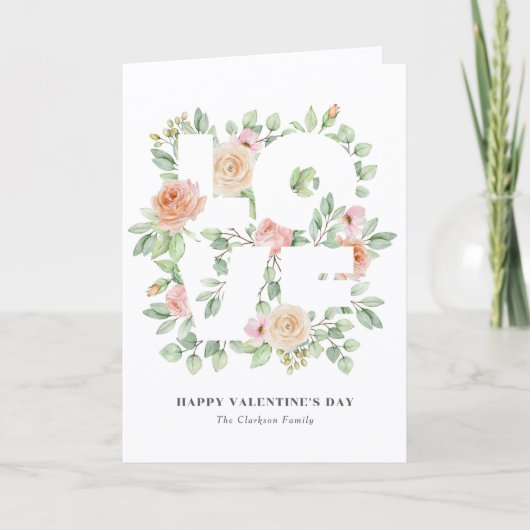 Watercolor Roses and Greenery Valentine's Day カード (正面)