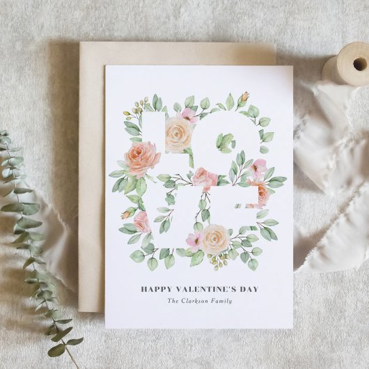 Watercolor Roses and Greenery Valentine's Day カード