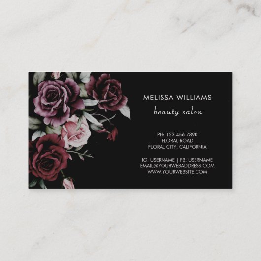 Watercolor Roses Black Background 名刺 (裏面)