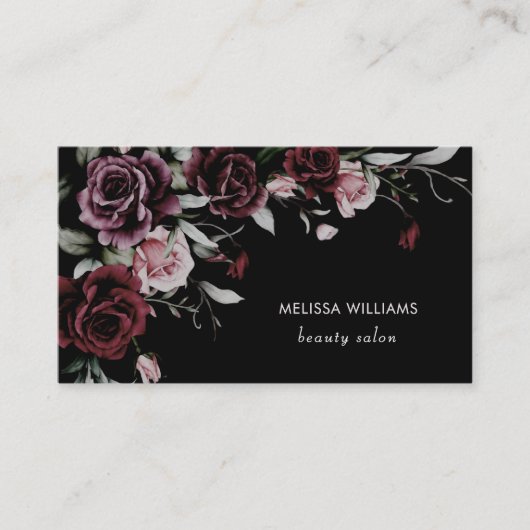 Watercolor Roses Black Background 名刺 (正面)