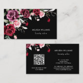 Watercolor Roses Black Background 名刺 (正面/裏面)