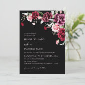 Watercolor Roses Black Background | Photo Wedding 招待状 (スタンド正面)