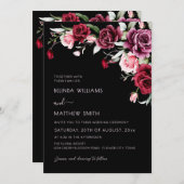 Watercolor Roses Black Background | Photo Wedding 招待状 (正面/裏面)