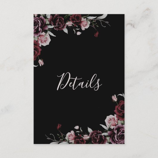 Watercolor Roses Black Floral Details エンクロージャーカード (正面)