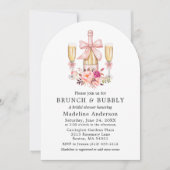 Watercolor Roses Bridal Shower Brunch Pink Bow 招待状 (正面)