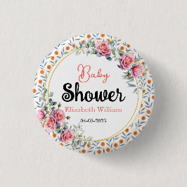 Watercolor Roses & Eucalyptus Baby Shower 缶バッジ