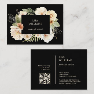 Watercolor Roses Frame Black 名刺