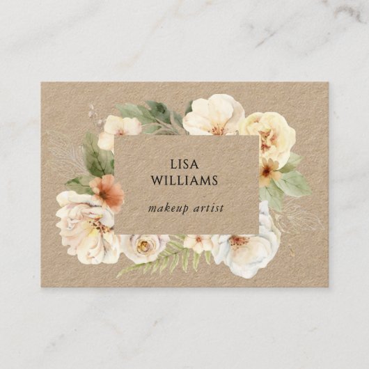 Watercolor Roses Frame Kraft 名刺 (正面)