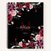Watercolor Roses Monogram Black