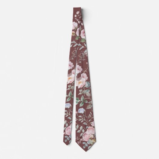 Watercolor roses on burgundy neck tie ネクタイ (裏面)