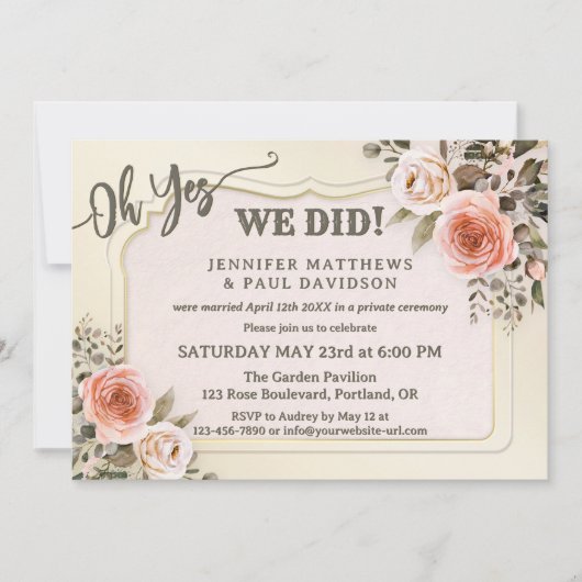 Watercolor Roses Photo After Wedding 招待状 (正面)