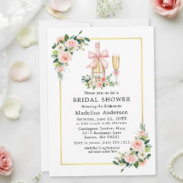 Watercolor Roses Pink Bow Bridal Shower 招待状