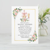 Watercolor Roses Pink Bow Bridal Shower 招待状 (スタンド正面)