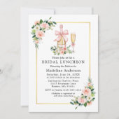 Watercolor Roses Pink Bow Bridal Shower Luncheon 招待状 (正面)