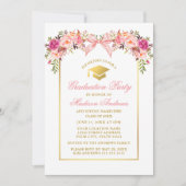 Watercolor Roses Pink Bow Graduation Party 招待状 (正面)