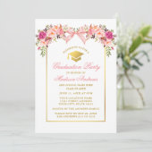 Watercolor Roses Pink Bow Graduation Party 招待状 (スタンド正面)