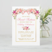 Watercolor Roses Pink Bow Sweet Sixteen Party 招待状 (スタンド正面)