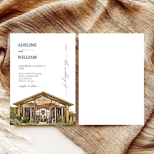 Watercolor Rustic Barn Wedding Invitation Elegant 招待状
