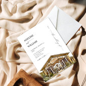 Watercolor Rustic Barn Wedding Invitation Elegant 招待状