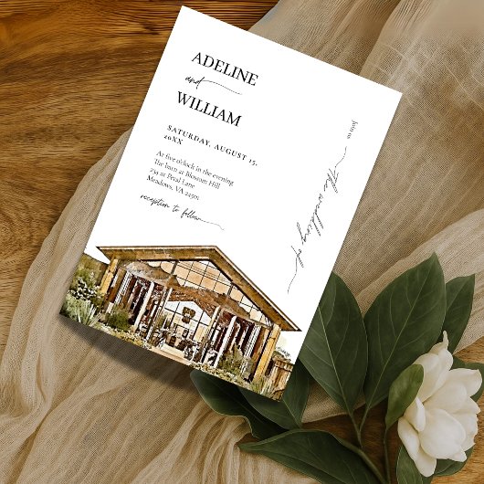 Watercolor Rustic Barn Wedding Invitation Elegant 招待状