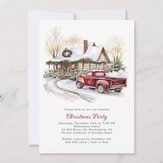 Watercolor Rustic Country Christmas Party 招待状 (正面)