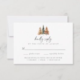 Watercolor Rustic Mountain Pine Forest Wedding 出欠カード